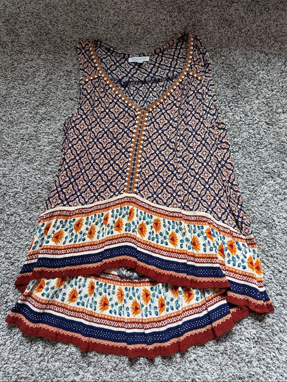 Patrons of Peace Navy and Rust Floral Print Top